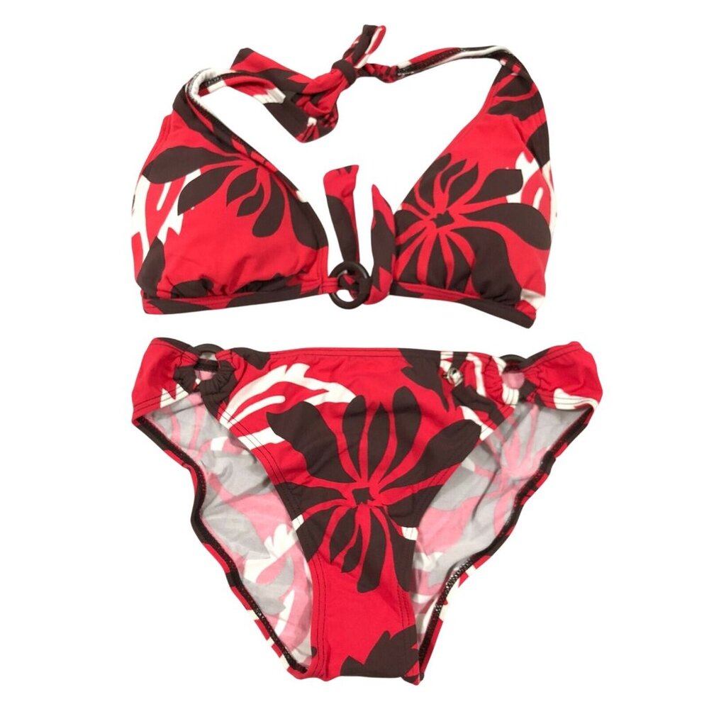 S.Oliver Womens Bikini 2 Piece Triangle Cups Floral Red Black White M C/D Cup